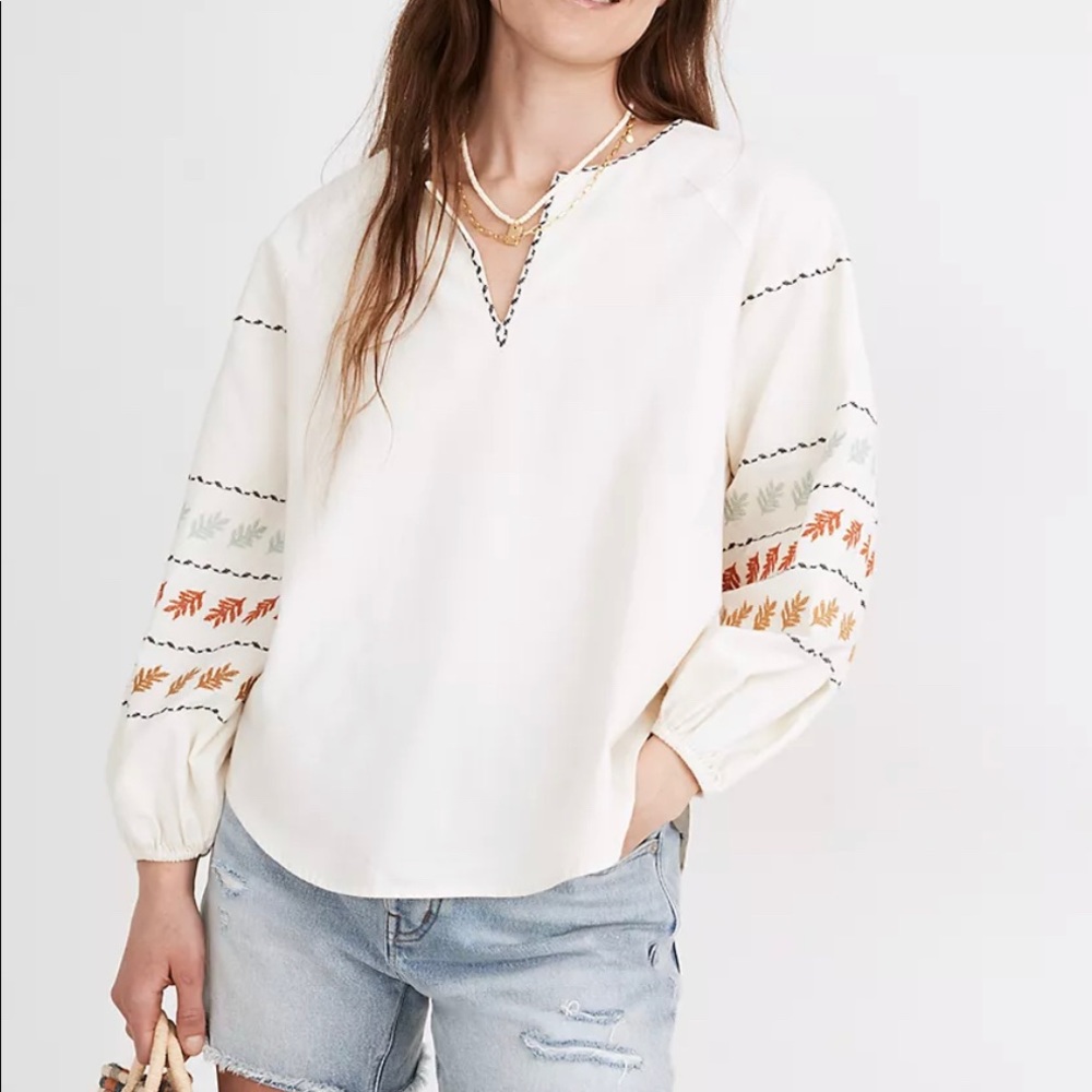 Embroidered- Sleeve Popover Top| Medium